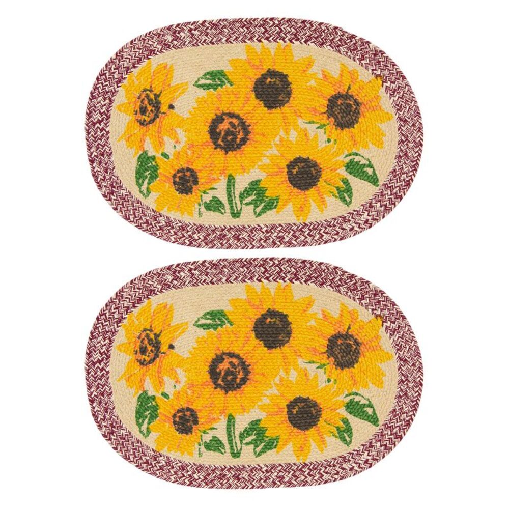 Gold Coast Happy Sunflowers Woven Braided 25" x 18" Oval Indoor Rugs, 2 Pack